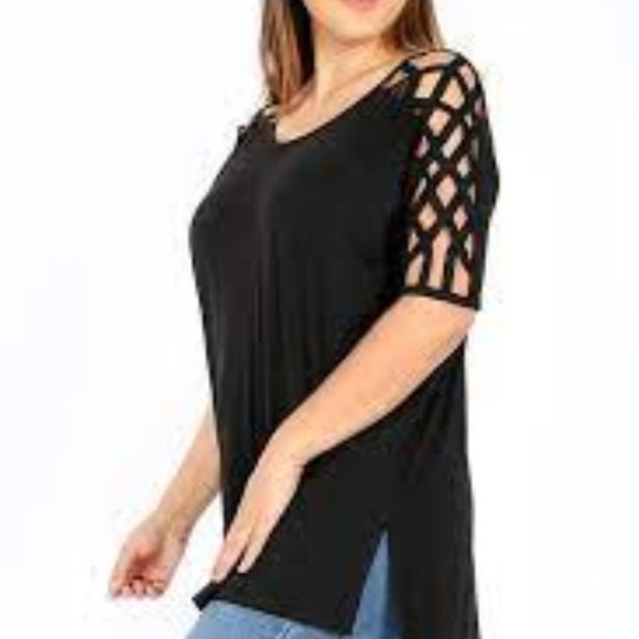 ZENANA LATTICE SHORT SLEEVE TOP - Picture 1 of 2